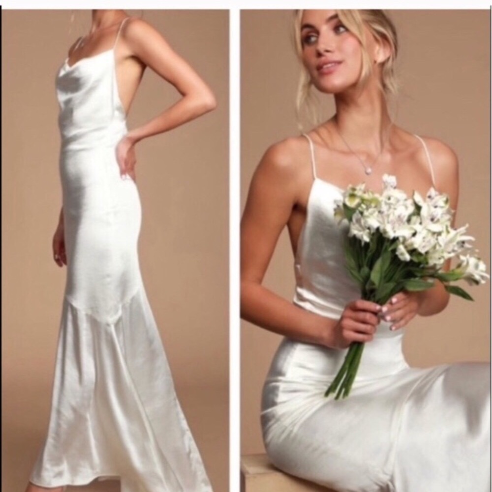 The Elliat Aisle White Satin Cowl Neck Maxi Dress - Picture 2 of 5